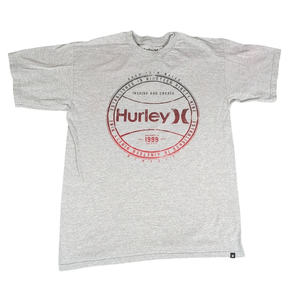 Hurley Graphic T-Shirt Mens Medium Gray Classic Fit Established 1999 Excellent